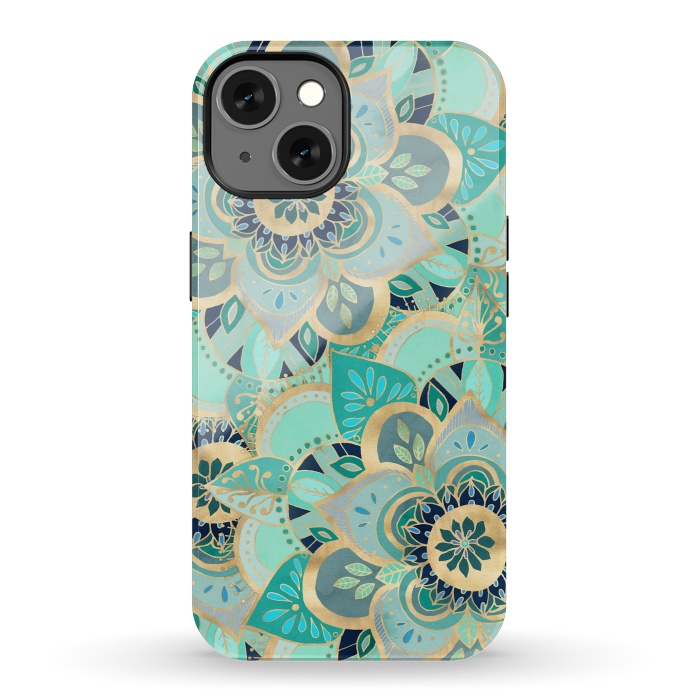 iPhone 13 StrongFit Emerald and Gold Mandalas by Tangerine-Tane