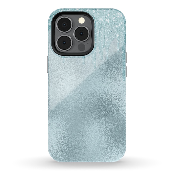 iPhone 13 pro StrongFit Ice Blue Glitter Droplets on Metal Foil by  Utart