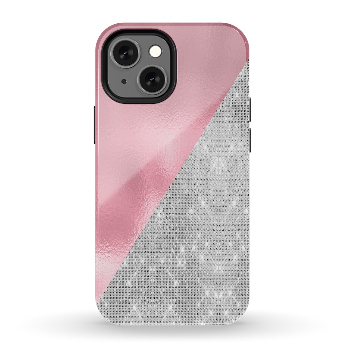 iPhone 13 mini StrongFit Pink Silver Glitter  by Alemi