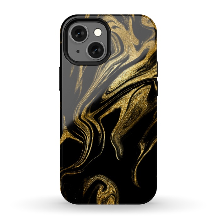 iPhone 13 mini StrongFit Gold Black Marble  by Alemi