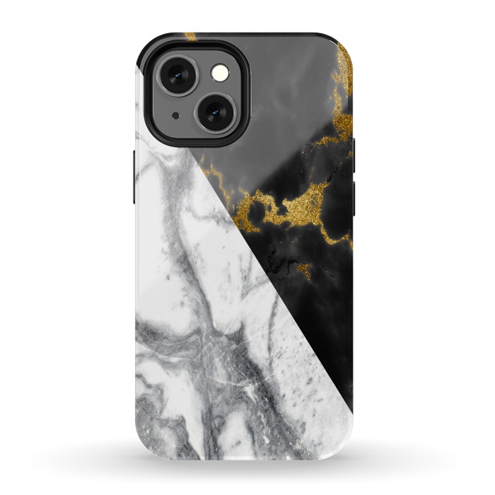 iPhone 13 mini StrongFit Marble Black White Gold Geometric by Alemi