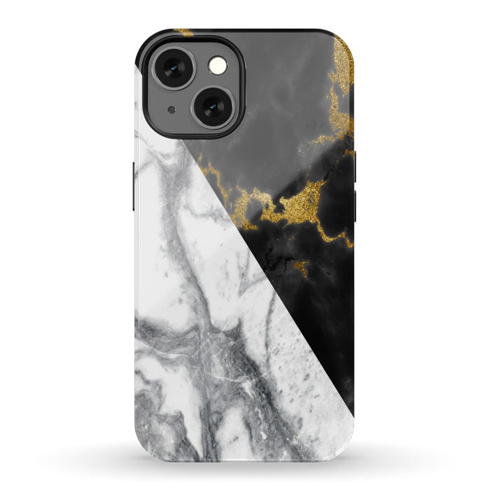 iPhone 13 StrongFit Marble Black White Gold Geometric by Alemi