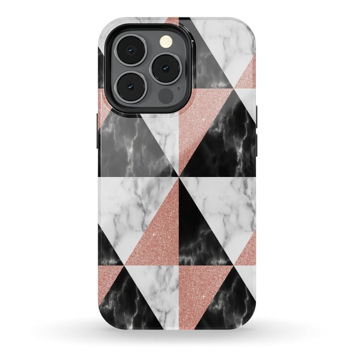 iPhone 13 pro StrongFit Marble Triangles Geometric by Alemi