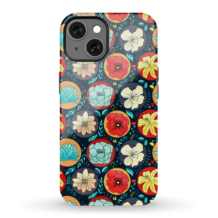 iPhone 13 StrongFit Navy Polka Dot Floral  by Tigatiga