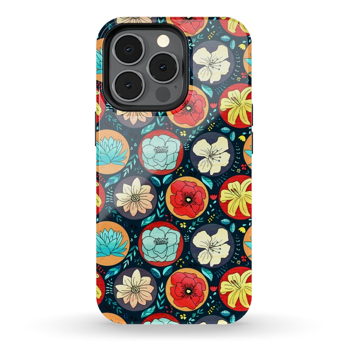 iPhone 13 pro StrongFit Navy Polka Dot Floral  by Tigatiga