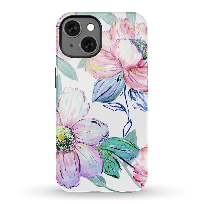 iPhone 13 StrongFit Romantic watercolor flowers hand paint design by InovArts