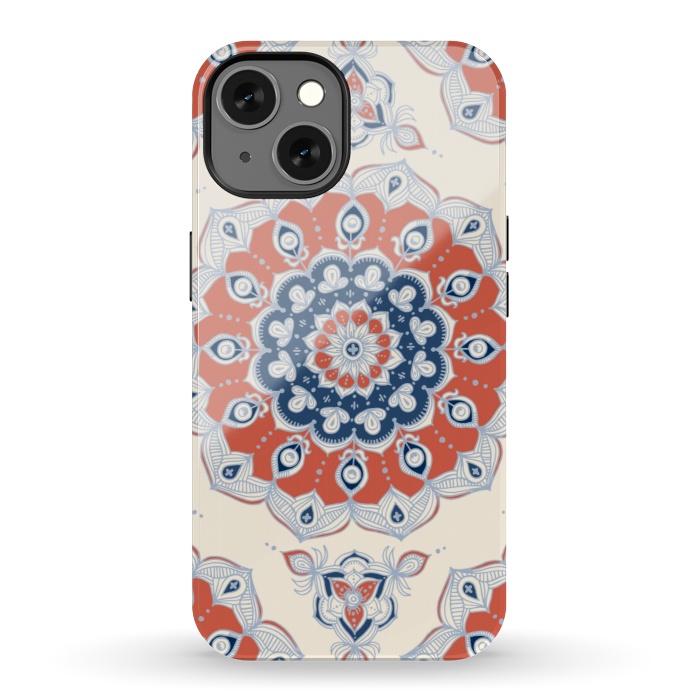 iPhone 13 StrongFit Red, Blue and Cream Floral Mandala por Micklyn Le Feuvre