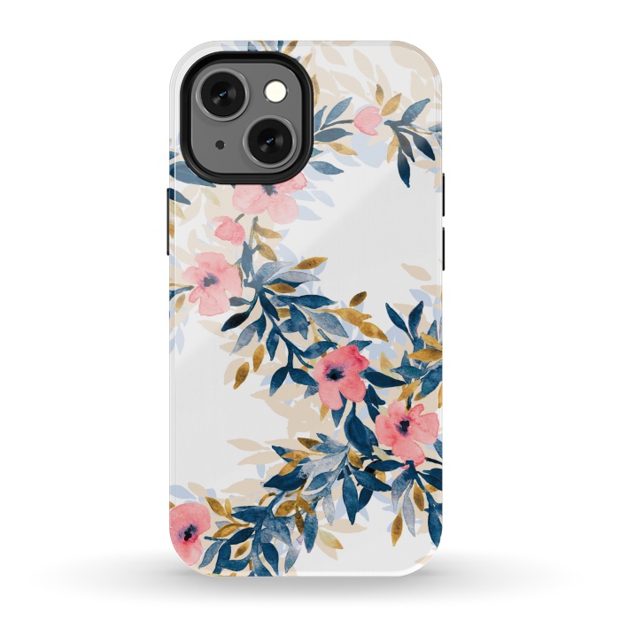 iPhone 13 mini StrongFit Fresh Pink Watercolor Floral Wreaths by Micklyn Le Feuvre