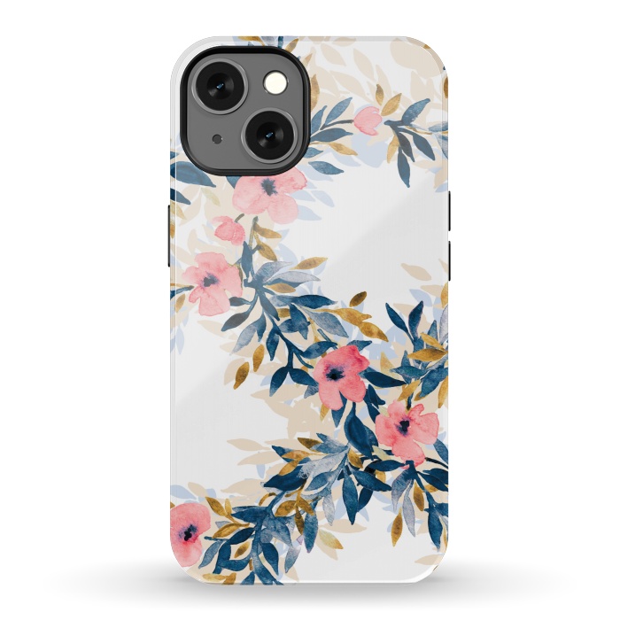 iPhone 13 StrongFit Fresh Pink Watercolor Floral Wreaths by Micklyn Le Feuvre