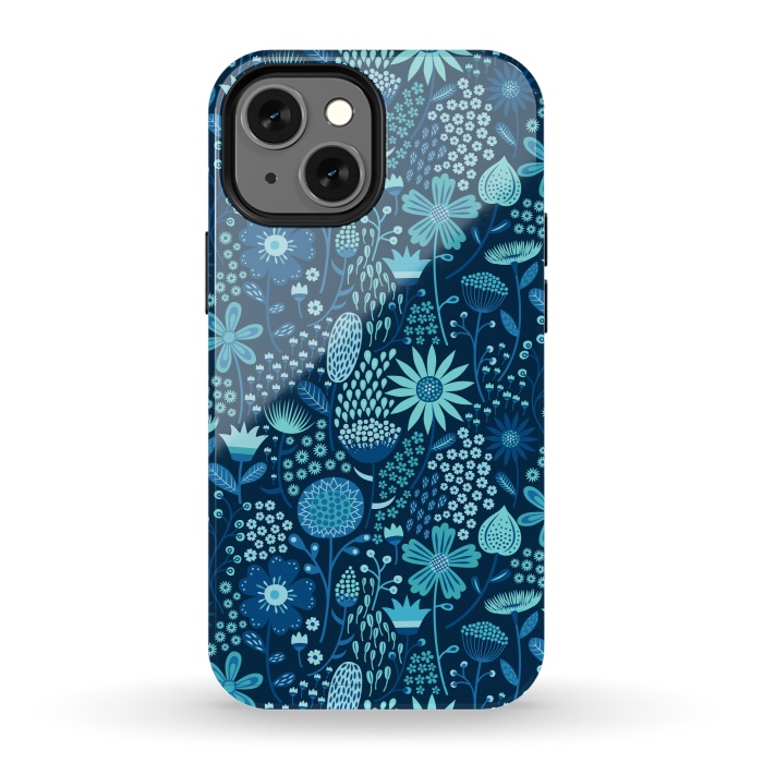 iPhone 13 mini StrongFit Celebration Floral Blue by Portia Monberg