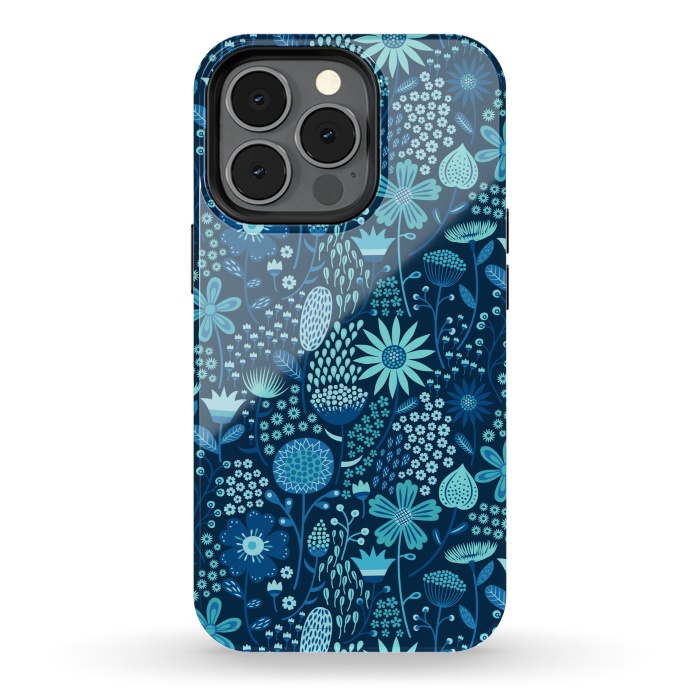 iPhone 13 pro StrongFit Celebration Floral Blue by Portia Monberg