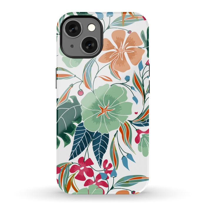 iPhone 13 StrongFit Minty + Rust Floral by Uma Prabhakar Gokhale