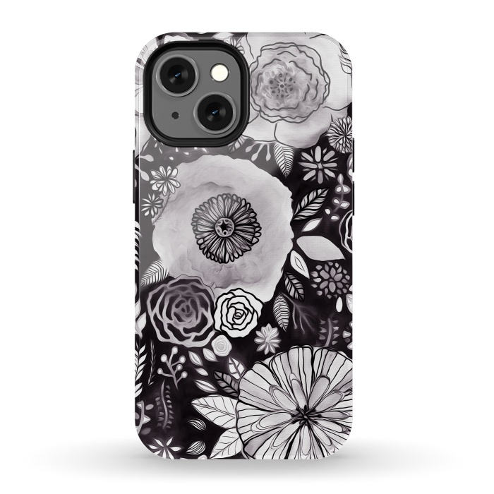 iPhone 13 mini StrongFit Black & White Floral Mix  by Tigatiga