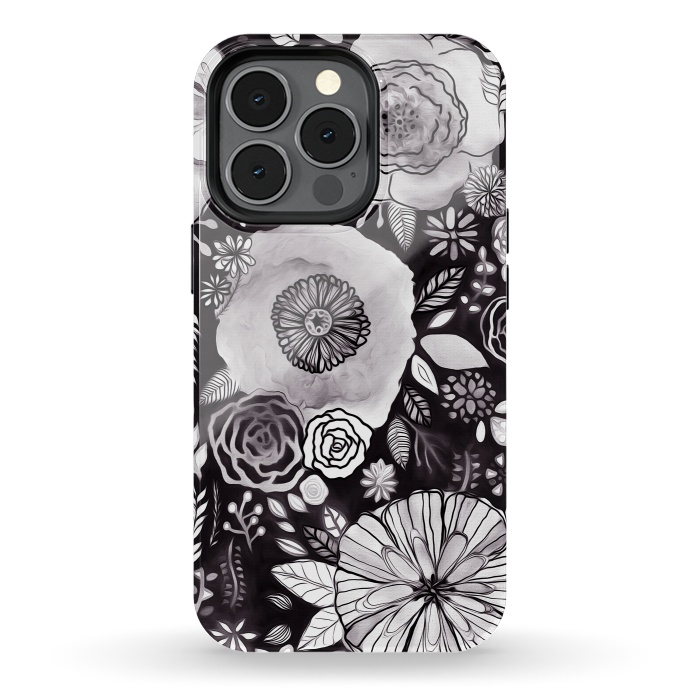 iPhone 13 pro StrongFit Black & White Floral Mix  by Tigatiga