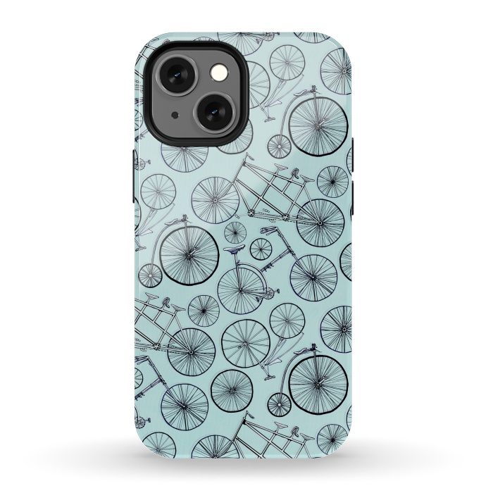 iPhone 13 mini StrongFit Vintage Bicycles on Blue  by Tigatiga