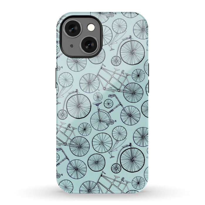 iPhone 13 StrongFit Vintage Bicycles on Blue  by Tigatiga