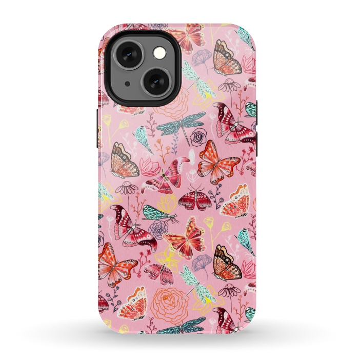 iPhone 13 mini StrongFit Butterflies, Dragonflies and Moths on Pink  by Tigatiga