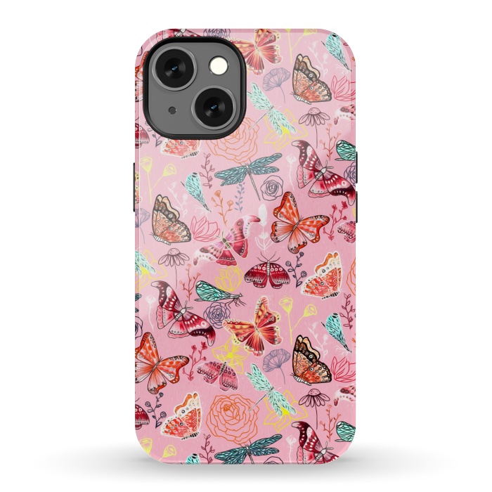 iPhone 13 StrongFit Butterflies, Dragonflies and Moths on Pink  by Tigatiga