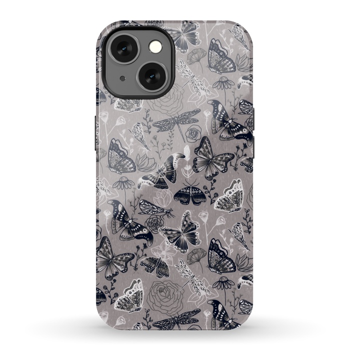 iPhone 13 StrongFit Grey Butterflies, Dragonflies and Moths  by Tigatiga