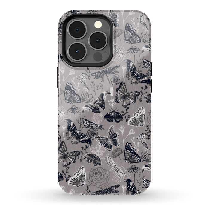 iPhone 13 pro StrongFit Grey Butterflies, Dragonflies and Moths  by Tigatiga