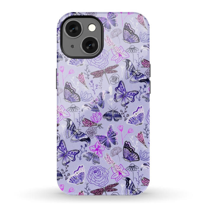 iPhone 13 StrongFit Butterflies, Dragonflies and Moths on Purple by Tigatiga