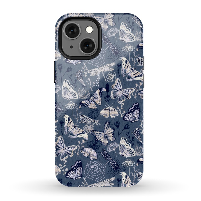 iPhone 13 mini StrongFit Butterflies, Dragonflies and Moths on Navy  by Tigatiga