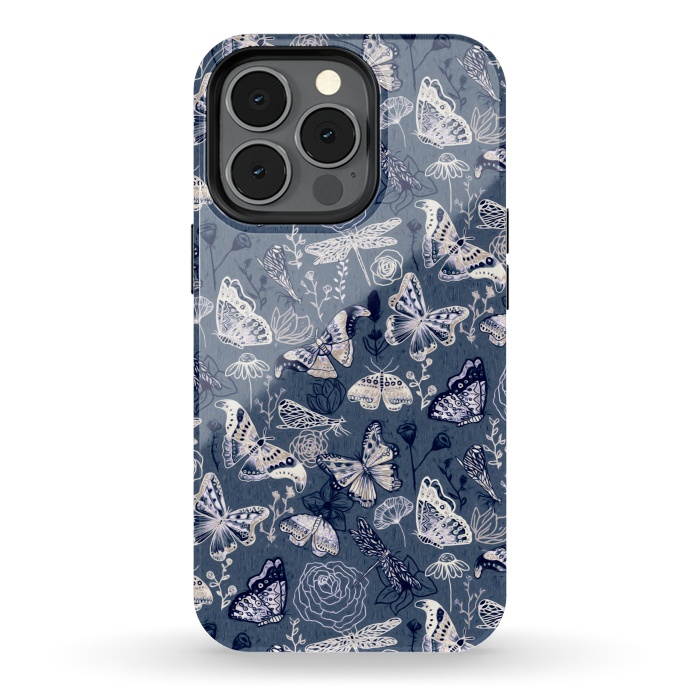 iPhone 13 pro StrongFit Butterflies, Dragonflies and Moths on Navy  by Tigatiga