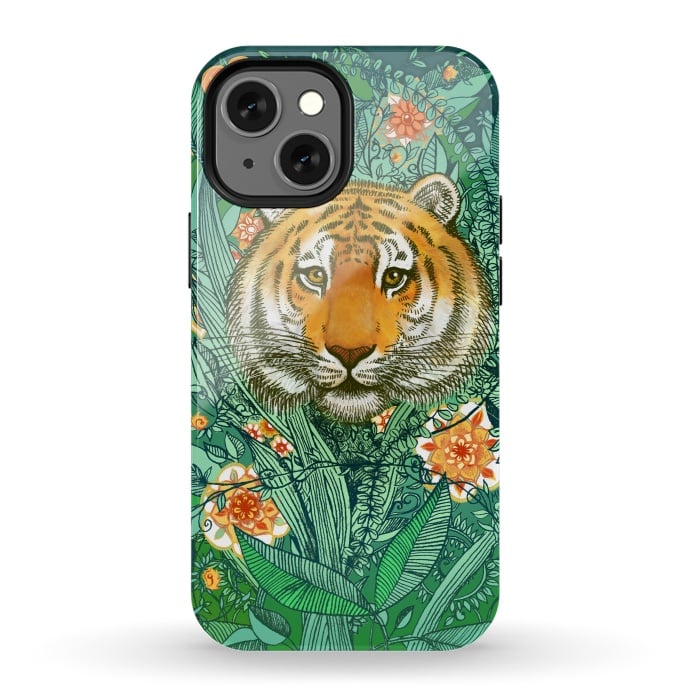iPhone 13 mini StrongFit Tiger Tangle in Color by Micklyn Le Feuvre