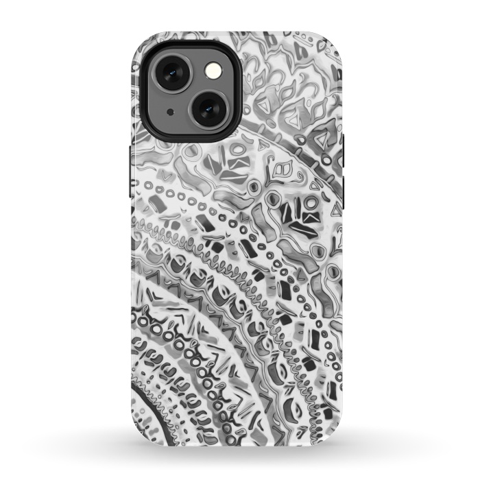 iPhone 13 mini StrongFit Black & White Mandala  by Tigatiga