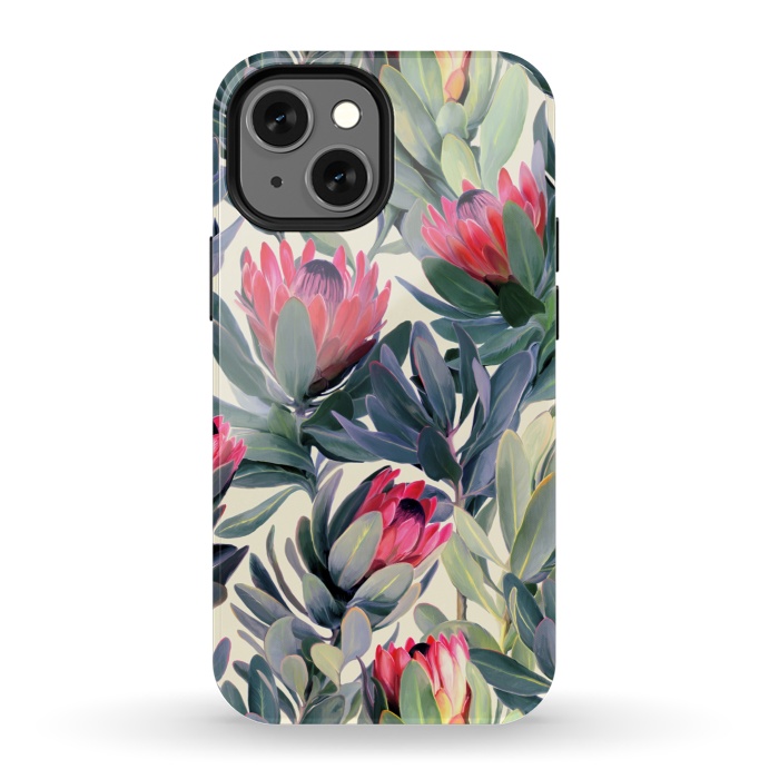 iPhone 13 mini StrongFit Painted Protea Pattern by Micklyn Le Feuvre