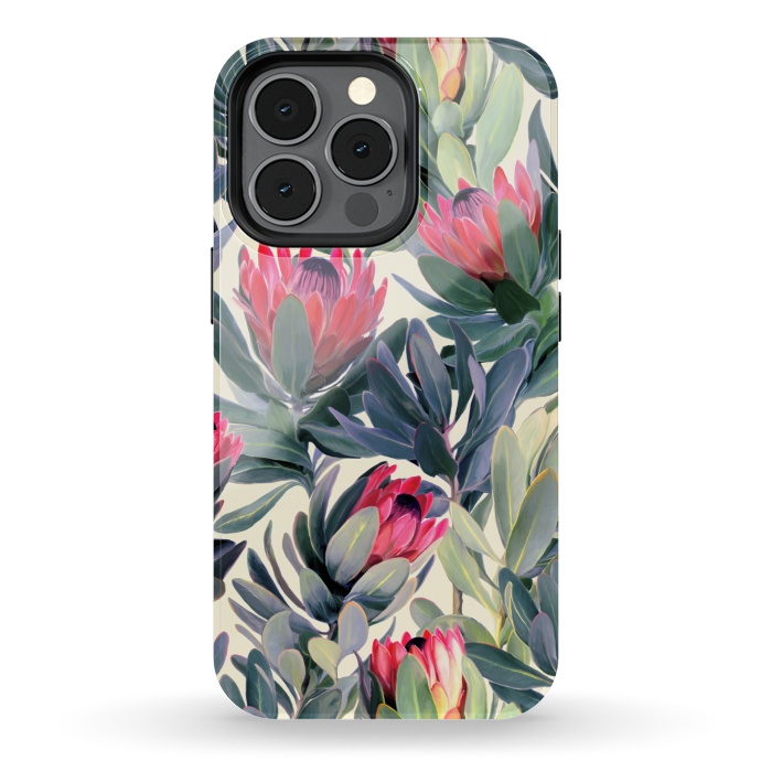 iPhone 13 pro StrongFit Painted Protea Pattern by Micklyn Le Feuvre