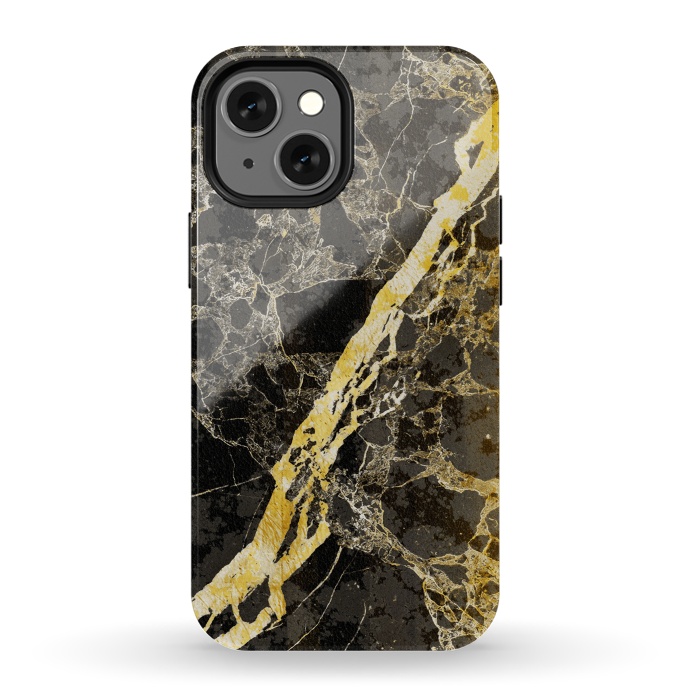 iPhone 13 mini StrongFit Black marble with diagonal golden cracks by Oana 