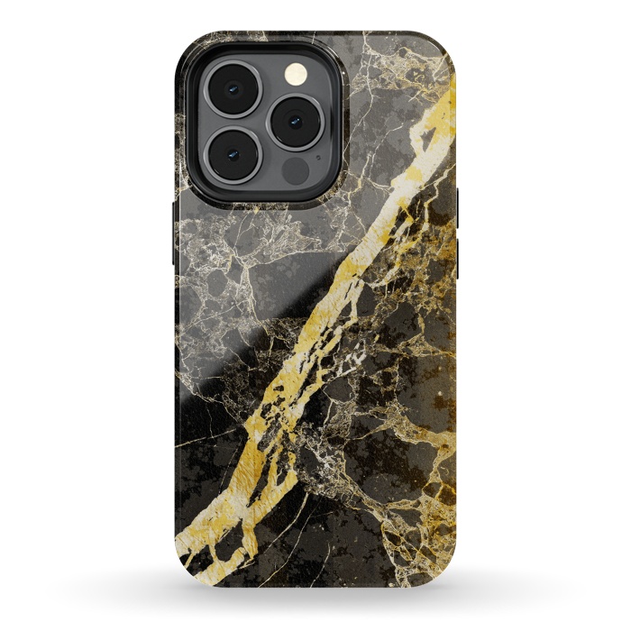 iPhone 13 pro StrongFit Black marble with diagonal golden cracks by Oana 