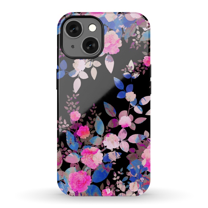 iPhone 13 StrongFit Blue magenta japanese roses on black by Oana 