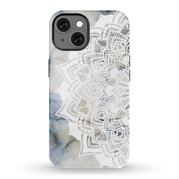 iPhone 13 StrongFit Cut out white lace mandala on marble by Oana 