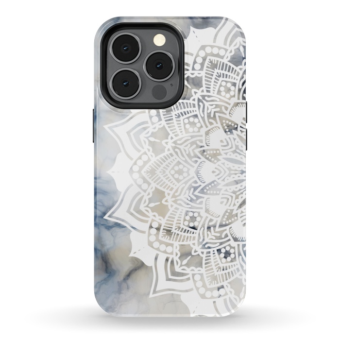 iPhone 13 pro StrongFit Cut out white lace mandala on marble by Oana 