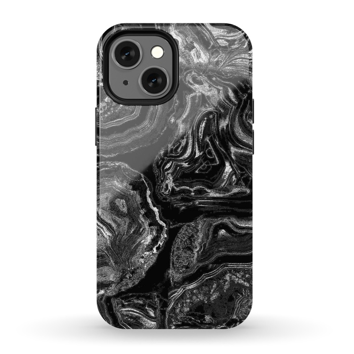 iPhone 13 mini StrongFit Black liquid marble by Oana 