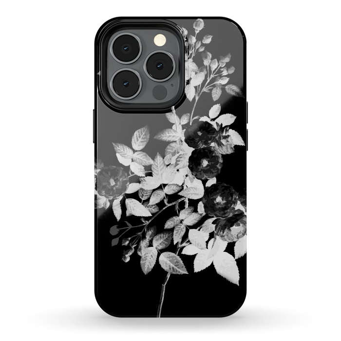 iPhone 13 pro StrongFit Black and white rose botanical illustration by Oana 