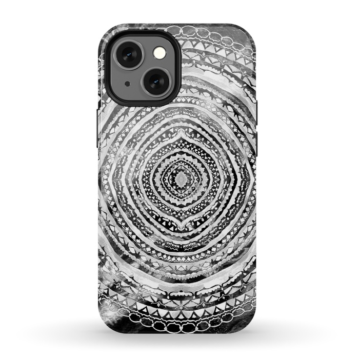 iPhone 13 mini StrongFit Black & White Marbling Mandala  by Tigatiga