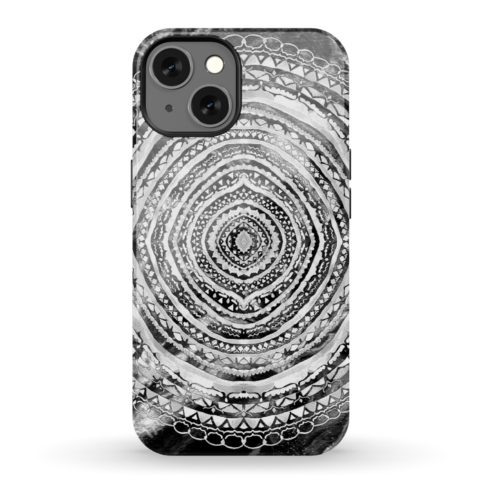 iPhone 13 StrongFit Black & White Marbling Mandala  by Tigatiga