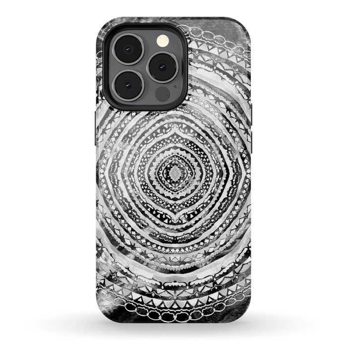 iPhone 13 pro StrongFit Black & White Marbling Mandala  by Tigatiga