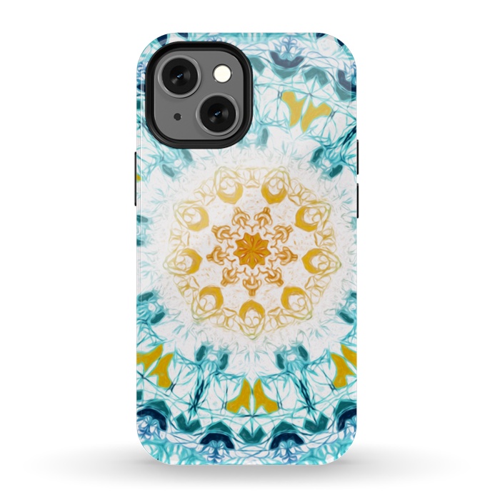 iPhone 13 mini StrongFit Mustard & Teal Mandala  by Tigatiga