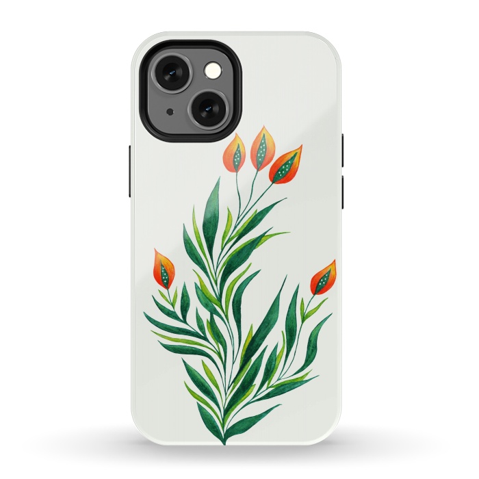 iPhone 13 mini StrongFit Green Plant With Orange Buds by Boriana Giormova