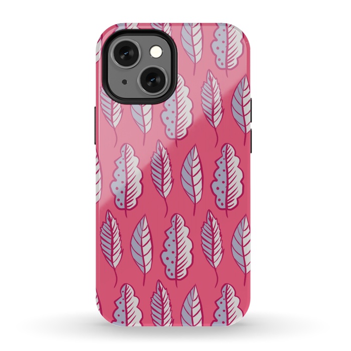 iPhone 13 mini StrongFit Pink Leaves Abstract Decorative Pattern by Boriana Giormova