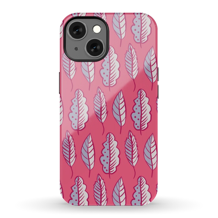 iPhone 13 StrongFit Pink Leaves Abstract Decorative Pattern by Boriana Giormova