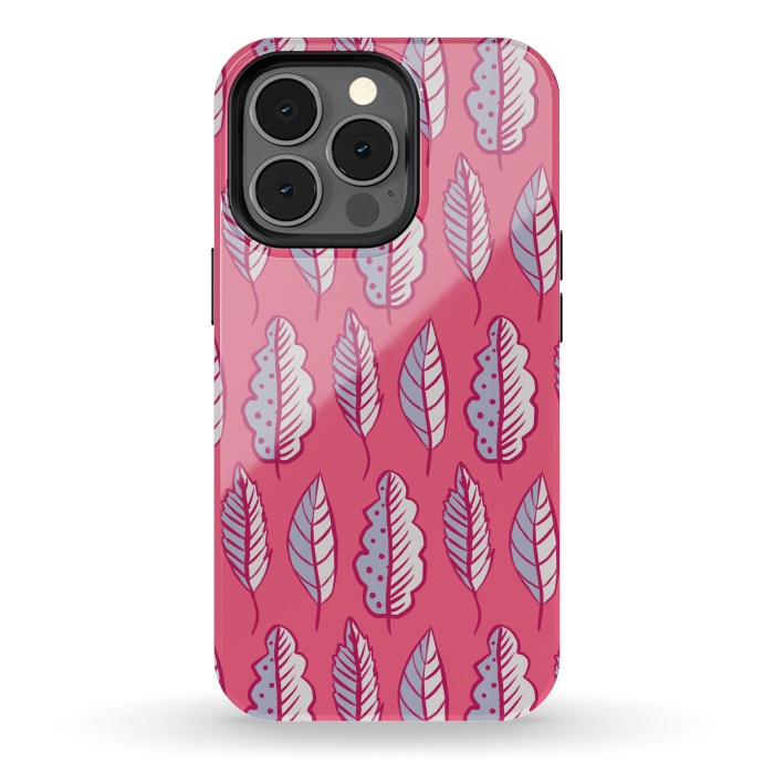 iPhone 13 pro StrongFit Pink Leaves Abstract Decorative Pattern by Boriana Giormova