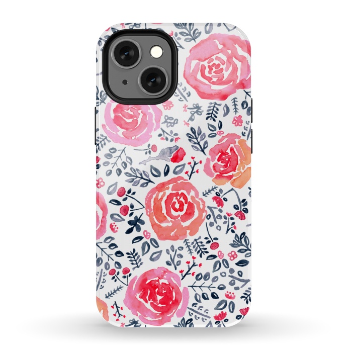 iPhone 13 mini StrongFit Red, Magenta & Navy Watercolor Roses  by Tigatiga