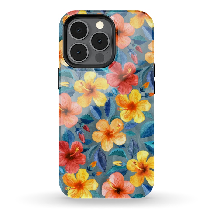 iPhone 13 pro StrongFit Bright Little Summer Hibiscus Blooms in Watercolor by Micklyn Le Feuvre