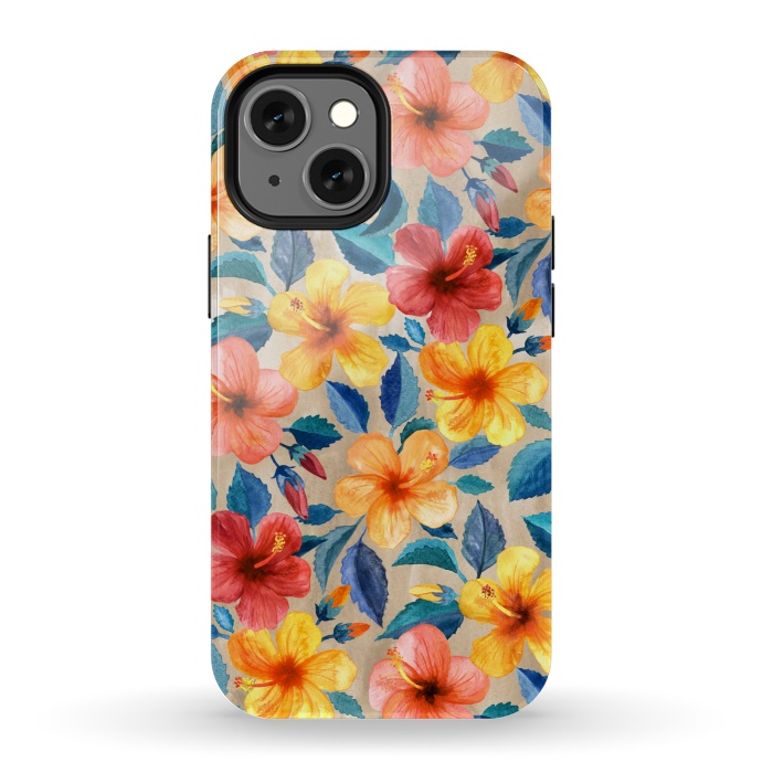iPhone 13 mini StrongFit Little Tropical Hibiscus Blooms in Watercolor by Micklyn Le Feuvre