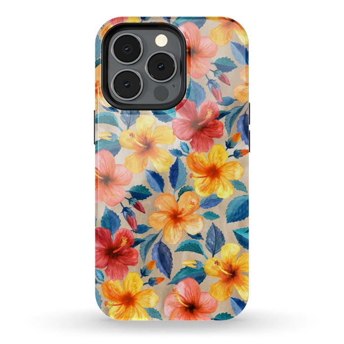 iPhone 13 pro StrongFit Little Tropical Hibiscus Blooms in Watercolor by Micklyn Le Feuvre